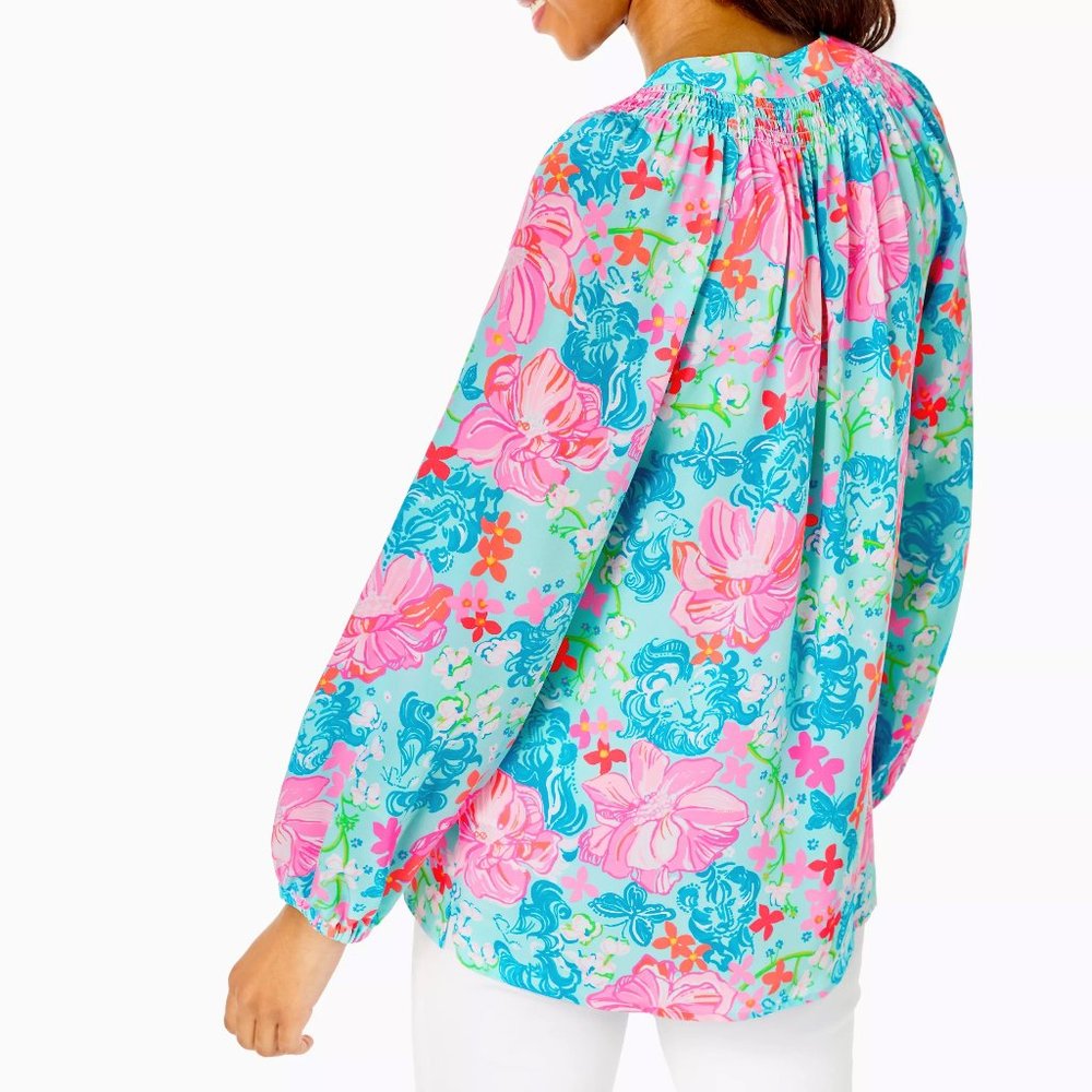 New Lilly Pulitzer Elsa Silk Top, Luscious Lions - Picture 5 of 6